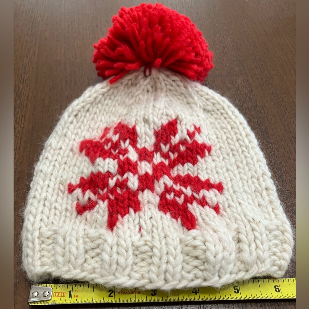 0-12 months Baby Cozy Knit Snowflake Beanie - Red and White